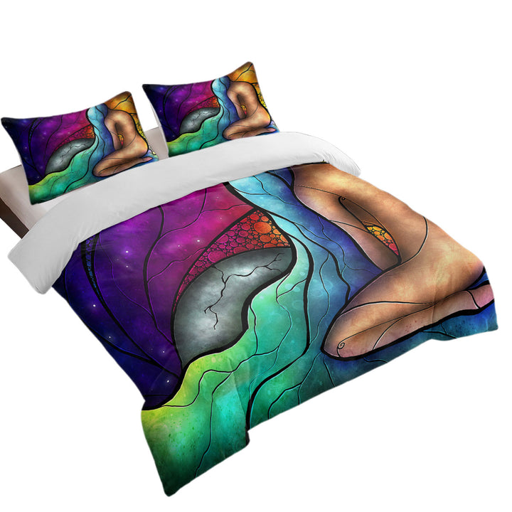 Stained Glass Art the Heartbroken Sad Woman Coverlet