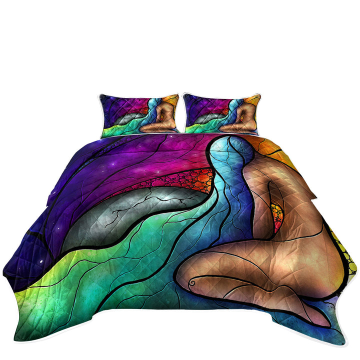 Stained Glass Art the Heartbroken Sad Woman King Size Bedspreads