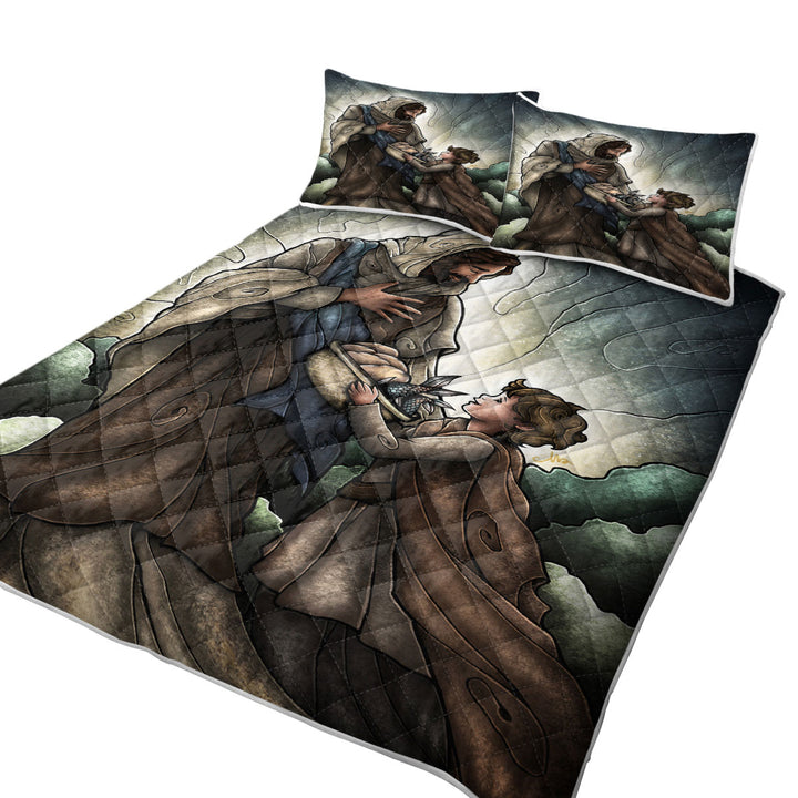 Stained Glass Christian Art Fish and Bread Jesus King Size Bedspreads