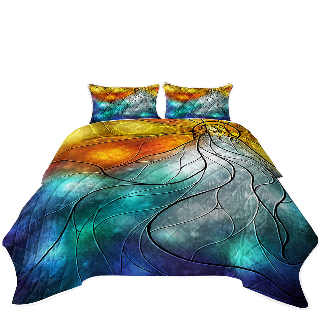 Stained Glass Christian Art God My Redeemer Lives Coverlets