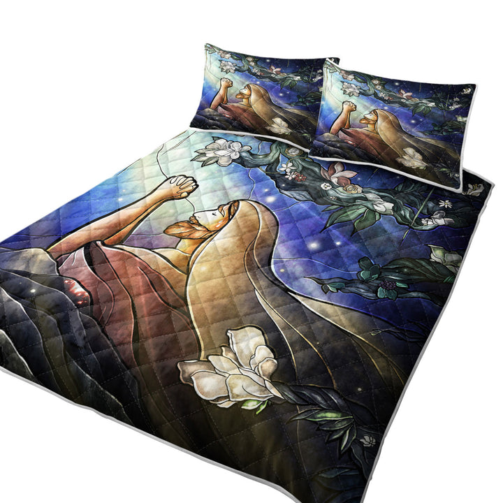 Stained Glass Christian Art Jesus in Gethsemane King Size Quilt Sets