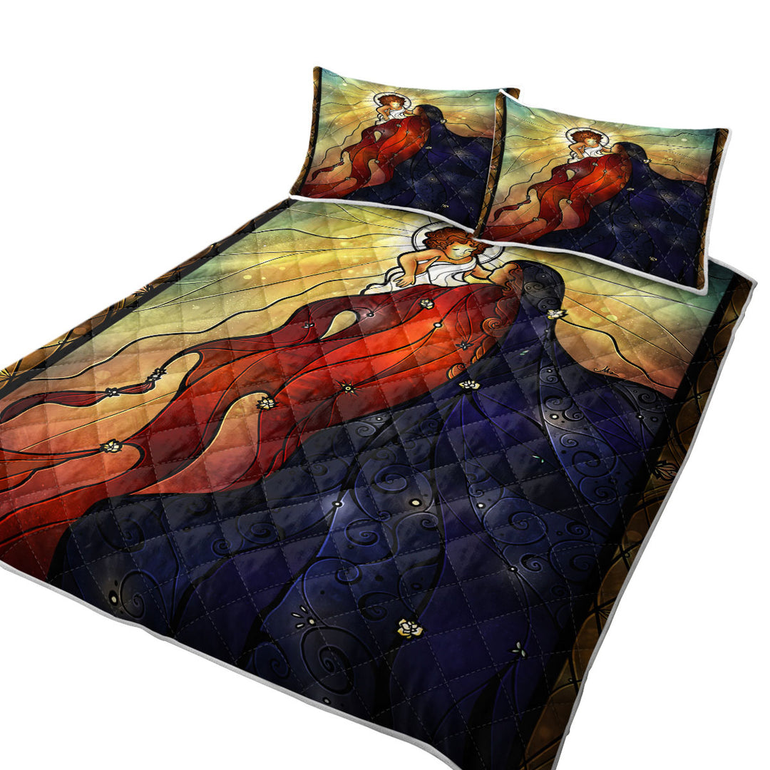 Stained Glass Christian Art Mary and Jesus Bedspreads and Quilts