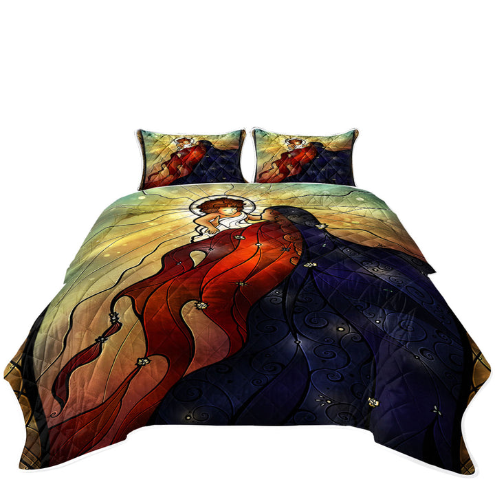 Stained Glass Christian Art Mary and Jesus Quilts