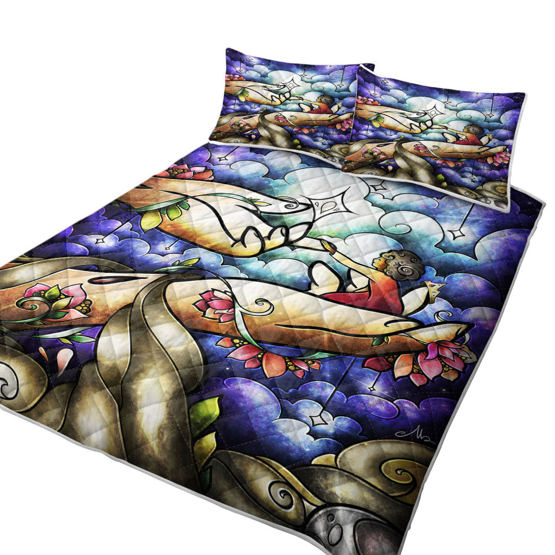 Stained Glass Christian Art Psalm 8 Queen Quilt Sets