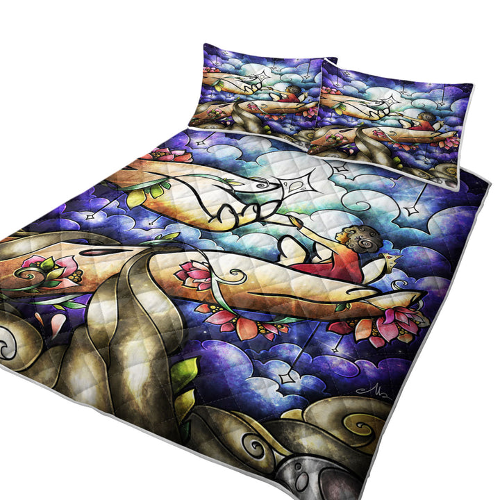 Stained Glass Christian Art Psalm 8 Queen Quilt Sets