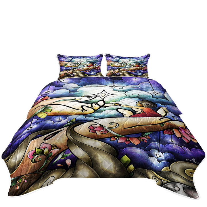 Stained Glass Christian Art Psalm 8 Quilt Blanket