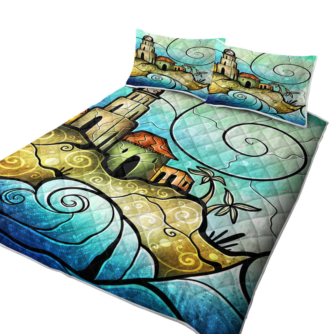Stained Glass Coastal Art Morro Castle Coverlet