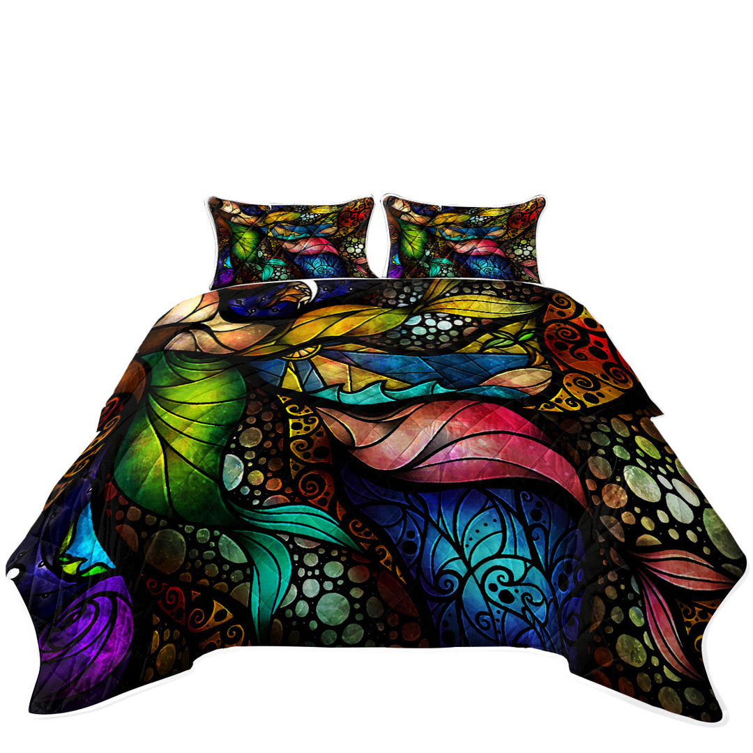 Stained Glass Colorful Abstract Art Summer Quilt