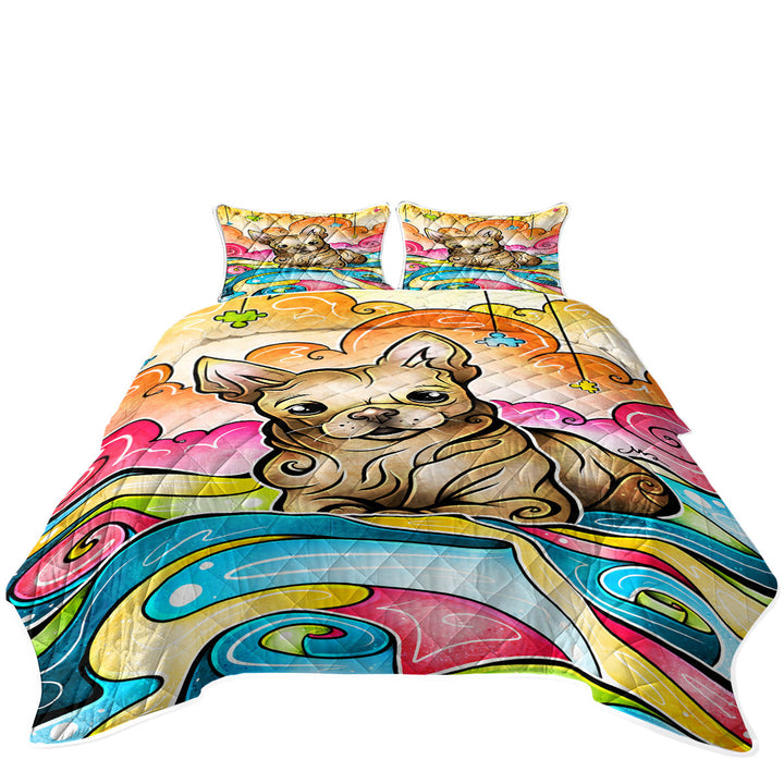 Stained Glass Colorful Art French Bulldog Bedspreads and Quilts