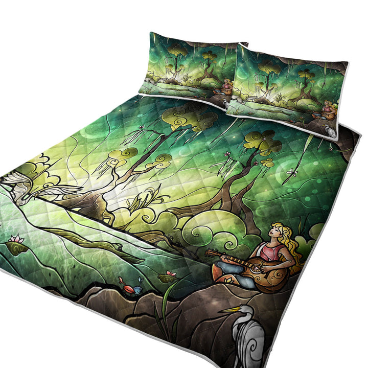 Stained Glass Forest Green Art Crane Lake Quilts