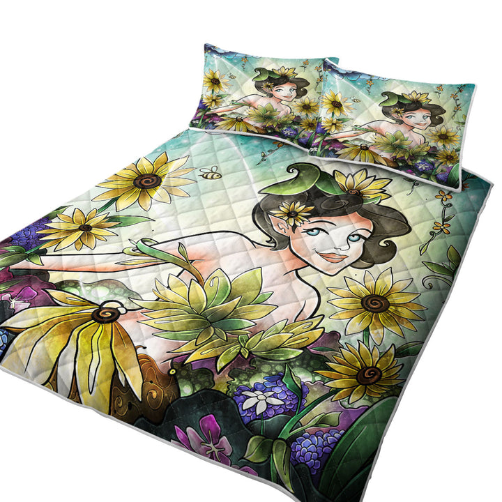 Stained Glass Four Seasons Cyrus the Summer Fairy Coverlet