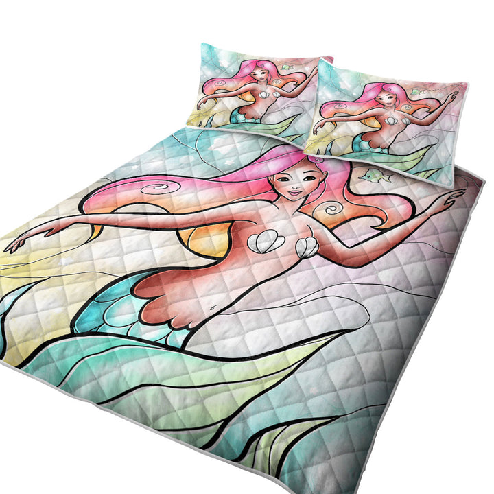 Stained Glass Kids Art Beautiful Mermaid Quilt Blanket