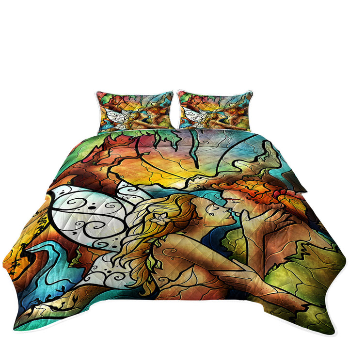 Stained Glass Kids Art the Fairy Tale Couple Coverlet