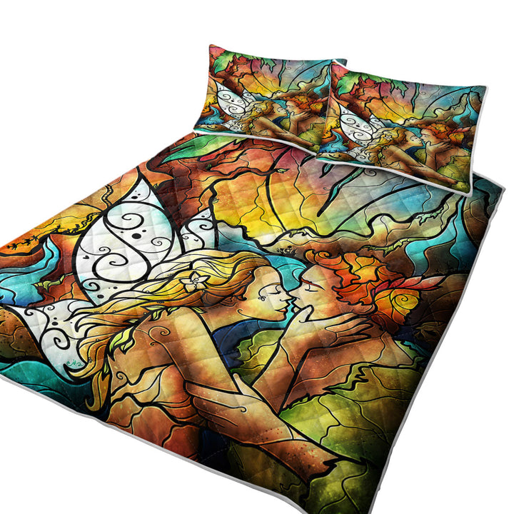 Stained Glass Kids Art the Fairy Tale Couple King Size Bedspreads