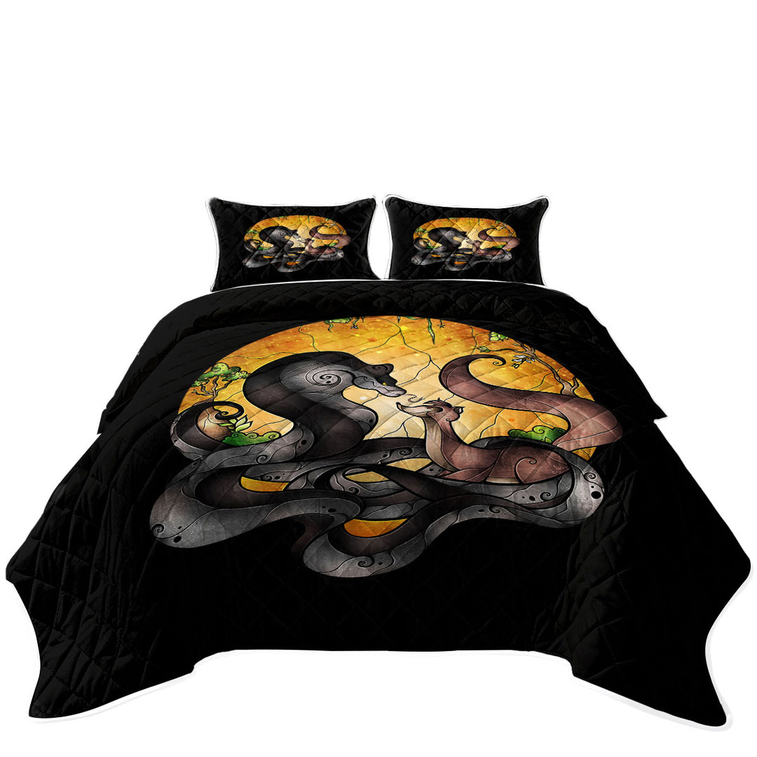 Stained Glass Kids Mongoose and Snake Rikki Tikki Queen Quilt Sets