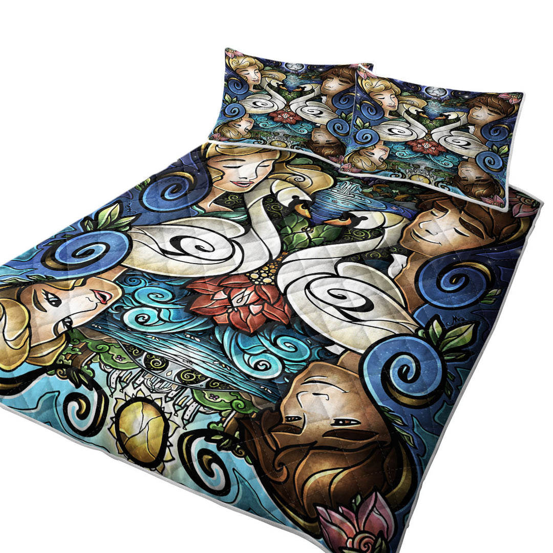 Stained Glass Love Prince and Princess Swan Lake Coverlet