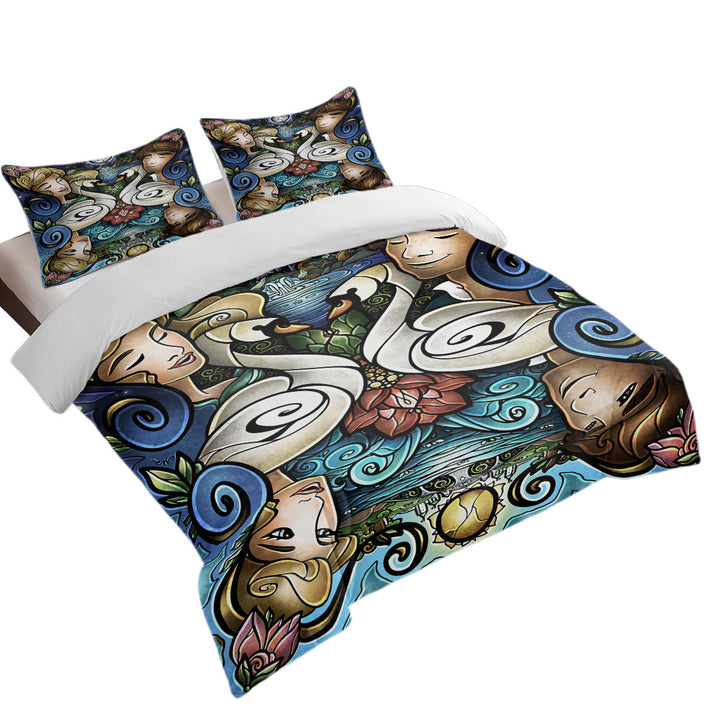 Stained Glass Love Prince and Princess Swan Lake Duvet Cover