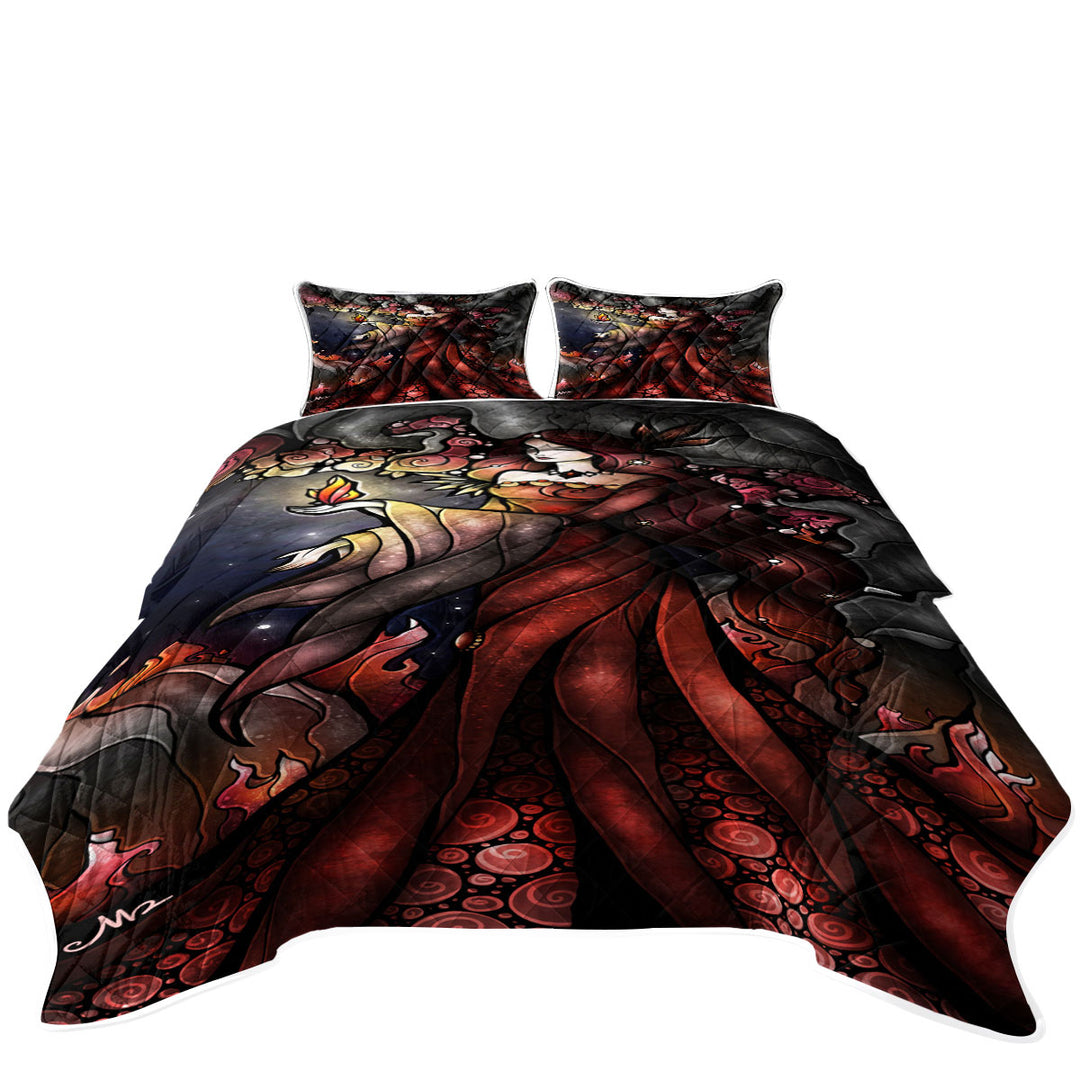 Stained Glass Once Upon A Dark Night Flaming Woman King Size Quilt Sets