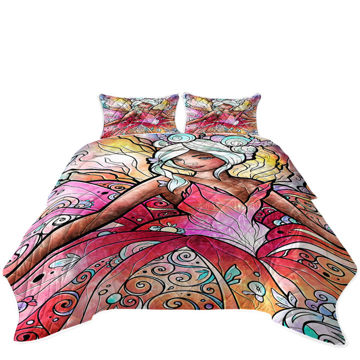 Stained Glass Pinkish Art the Sugar Plum Fairy Bedspreads and Quilts