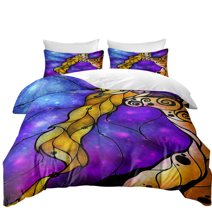 Stained Glass Purple Art Fairy Tale Rapunzel Coverlet