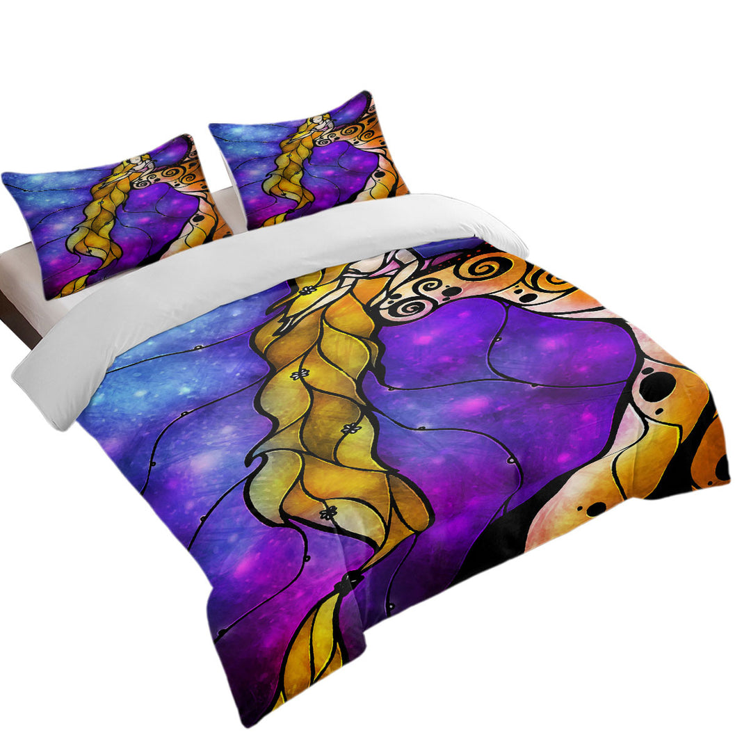 Stained Glass Purple Art Fairy Tale Rapunzel Duvet Covers