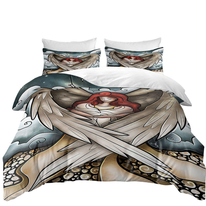 Stained Glass Redhead Angel Heavens Little Angels California King Duvet Cover