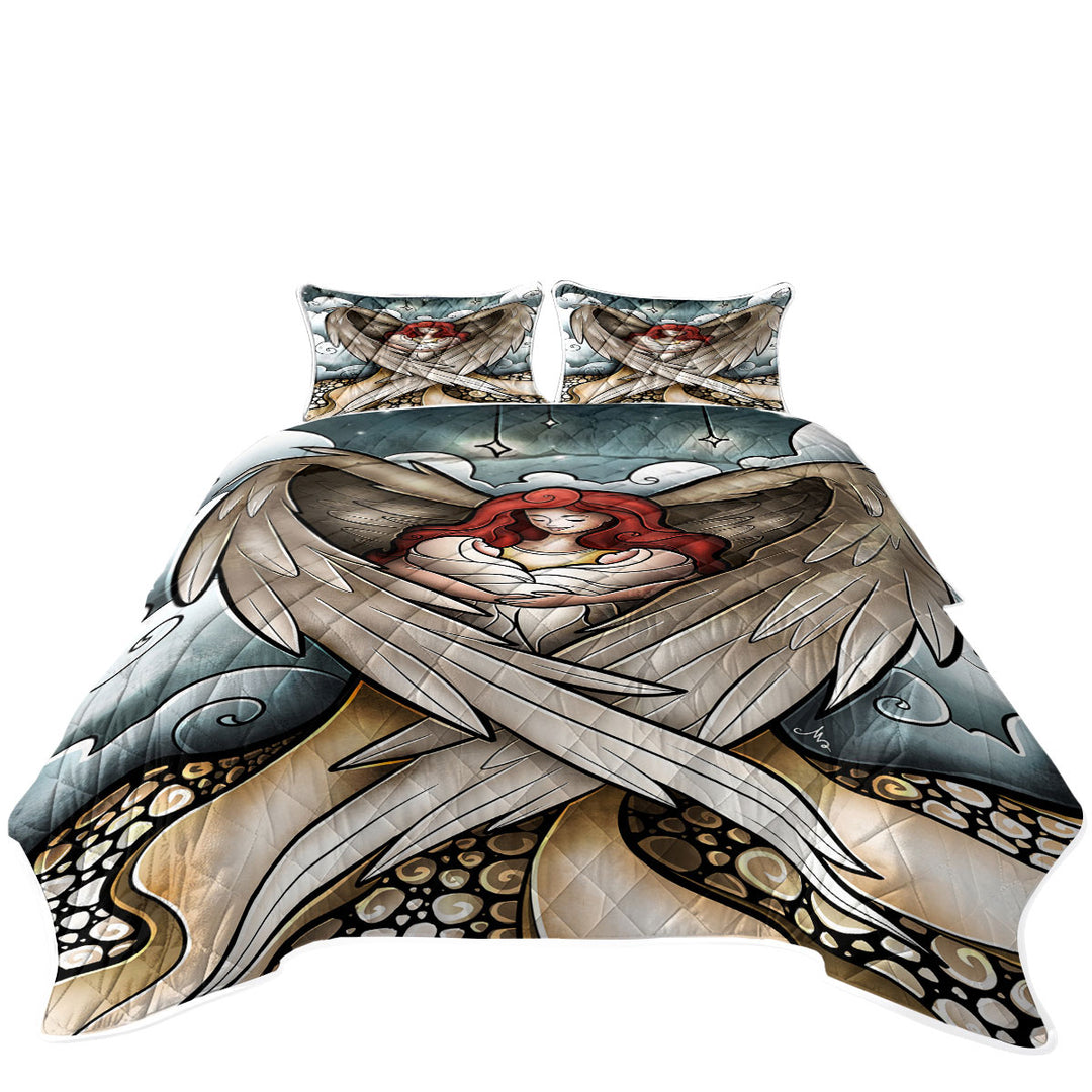 Stained Glass Redhead Angel Heavens Little Angels King Quilt