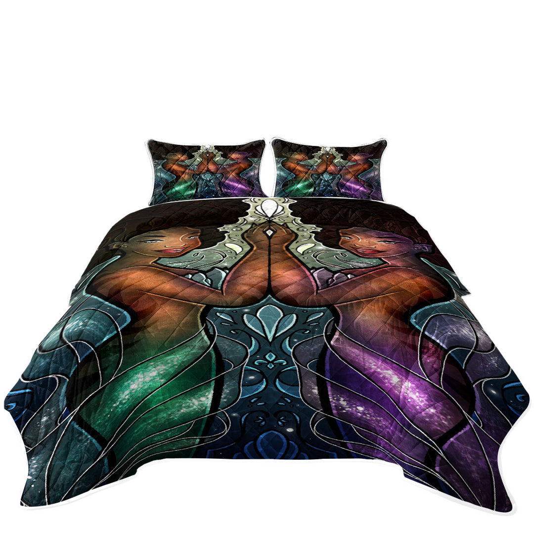 Stained Glass Twinsies Beautiful Black Mermaids Coverlets