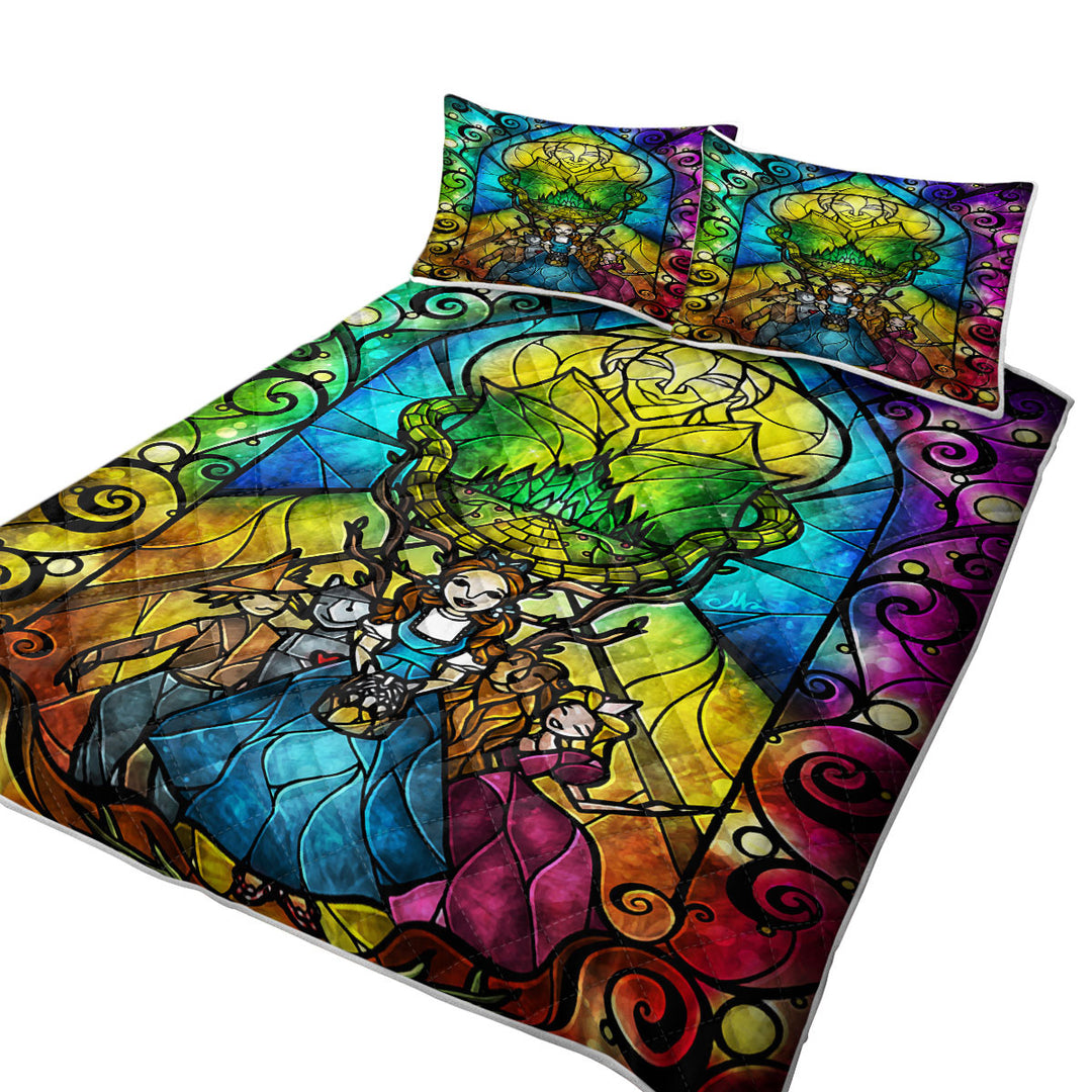 Stained Glass Wizard of Oz Art Over the Rainbow King Size Bedspreads