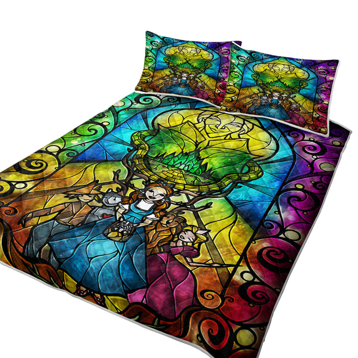 Stained Glass Wizard of Oz Art Over the Rainbow King Size Bedspreads