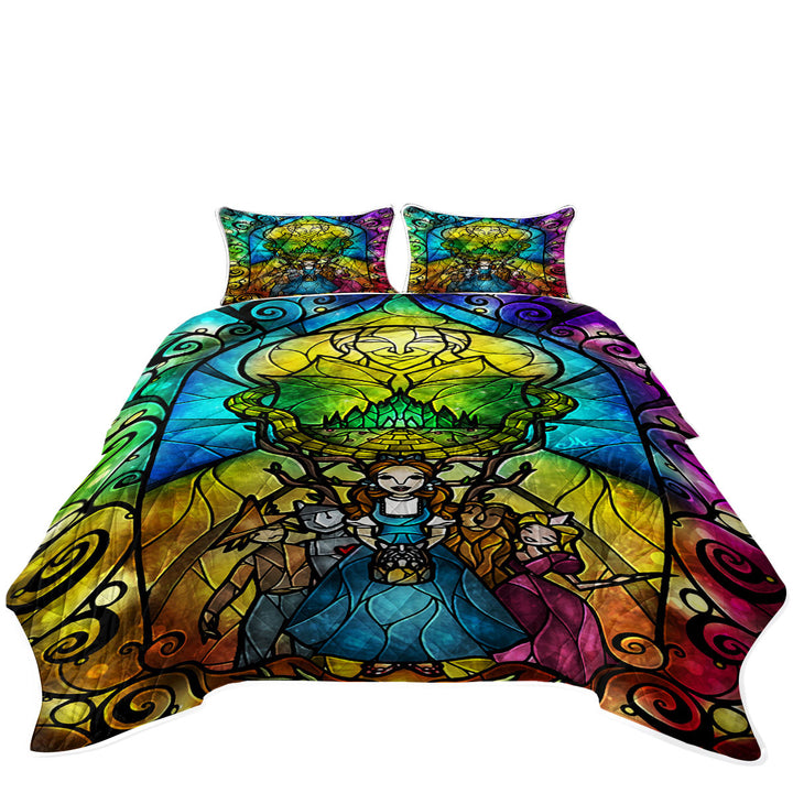 Stained Glass Wizard of Oz Art Over the Rainbow King Size Quilt