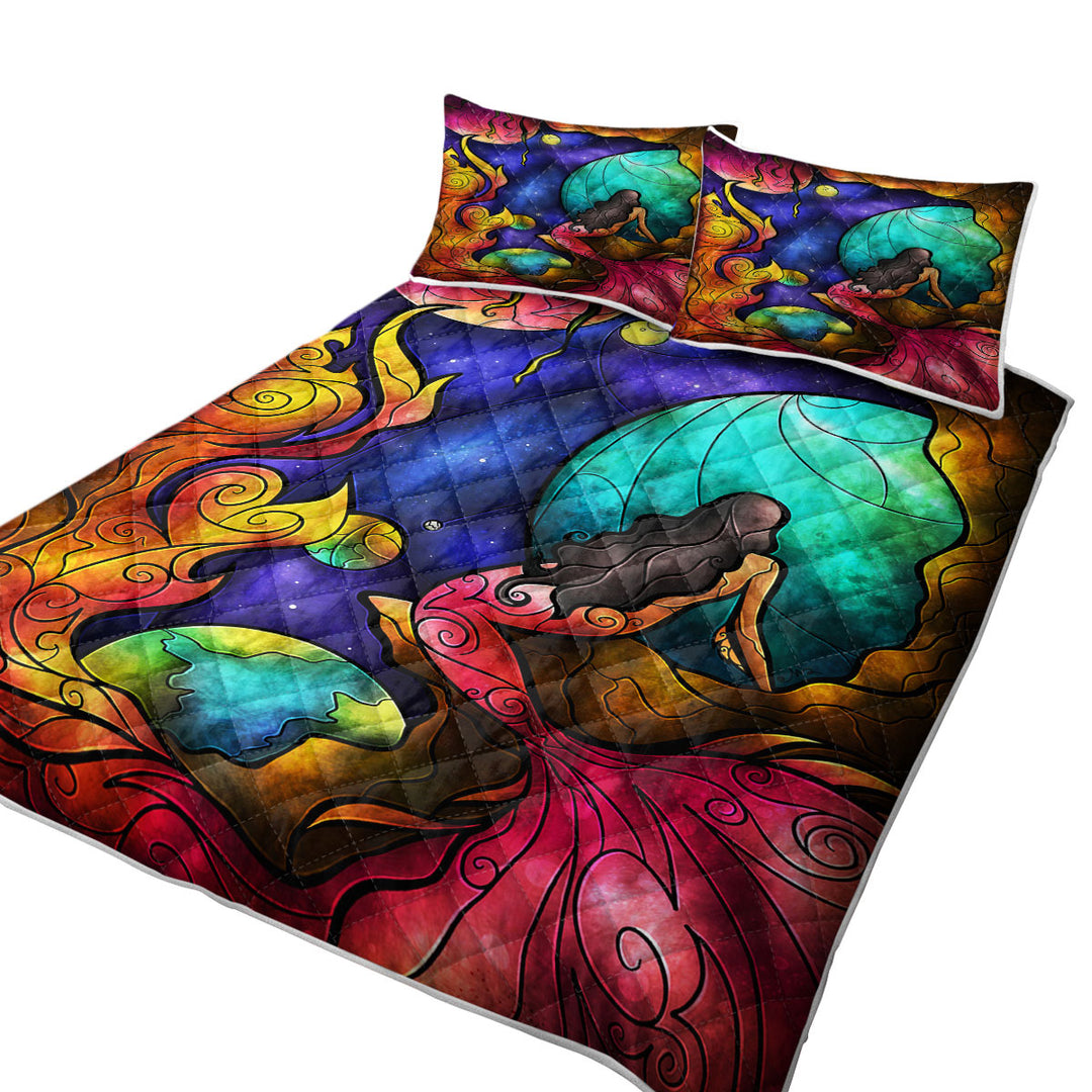 Stained Glass Worlds Within Worlds Space Mermaid Quilt