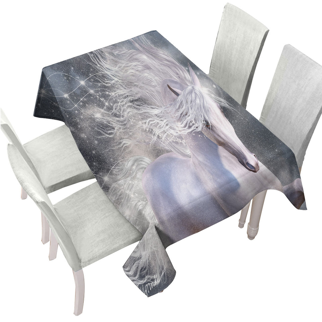 Stardust Magical Wild White Horse Tablecloths