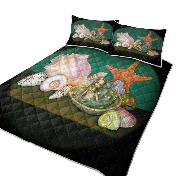 Still Life With a Mermaid and Sea Shells Quilt