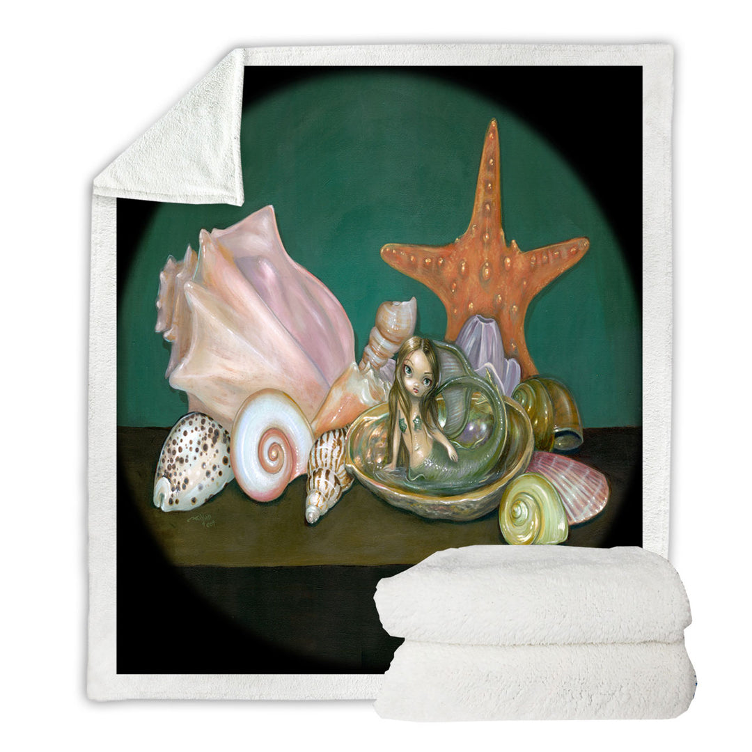 Still Life With a Mermaid and Sea Shells Throw Blanket