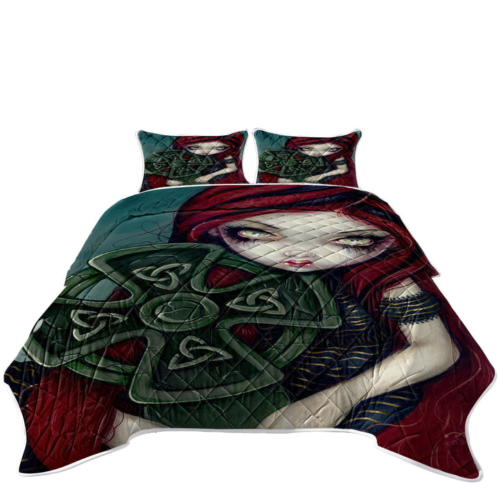 Strangely Lonely Goth Girl Holds Celtic Cross King Quilt