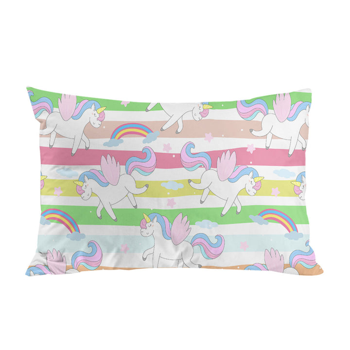 Stripes and Rainbow Unicorn Pattern Pillowcase