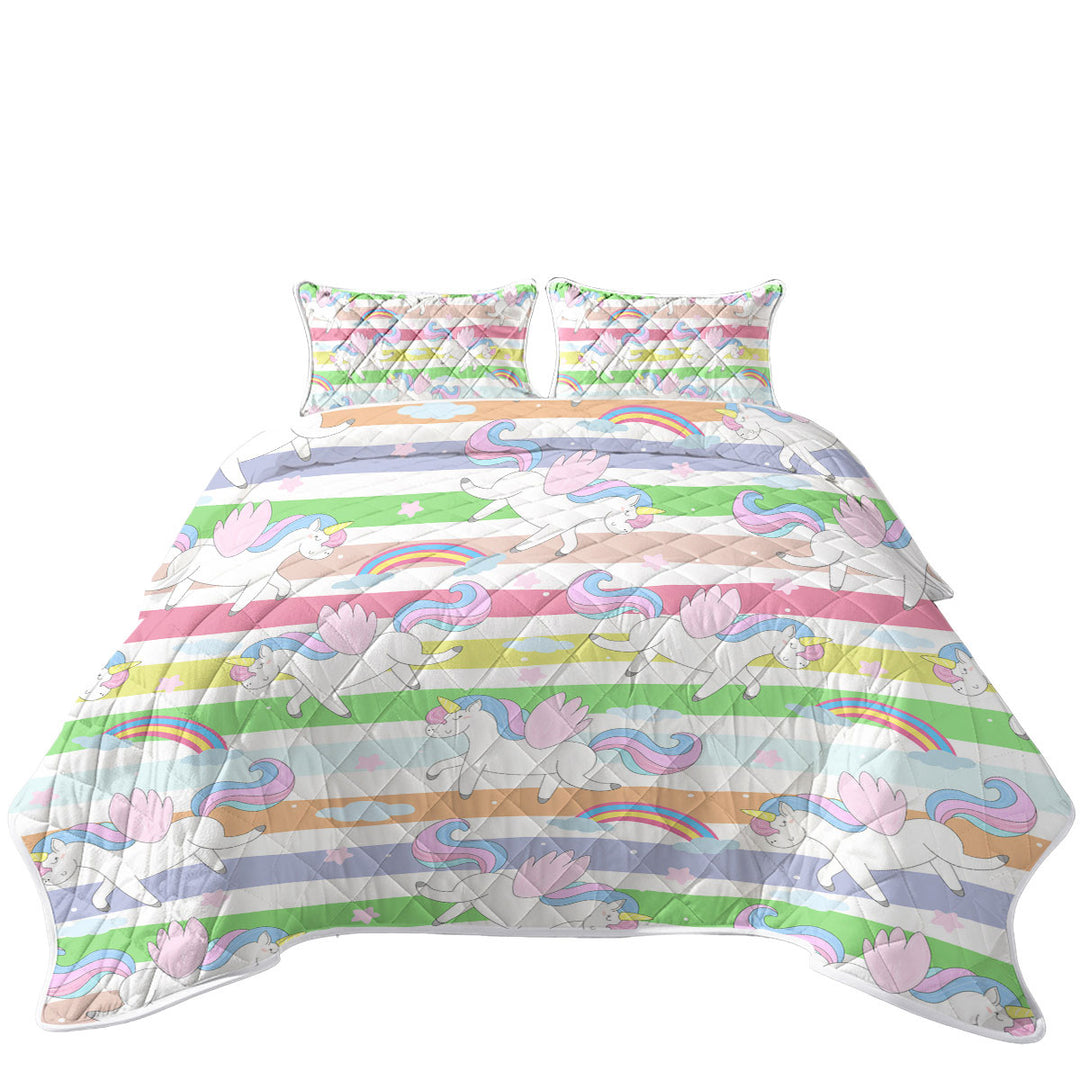 Stripes and Rainbow Unicorn Pattern Quilt