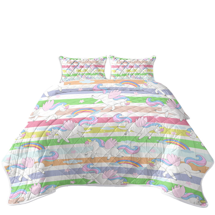 Stripes and Rainbow Unicorn Pattern Quilt