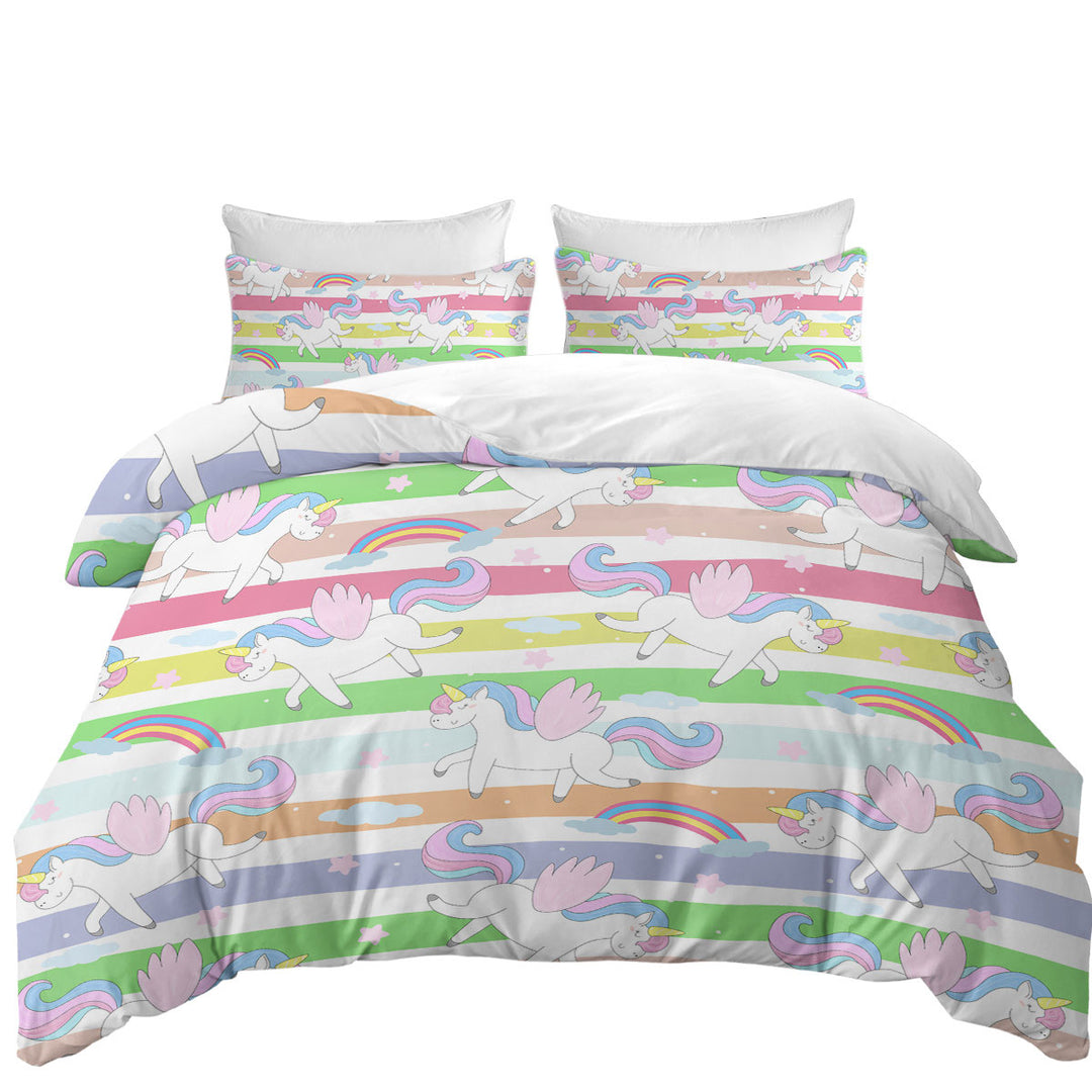 Stripes and Rainbow Unicorn Pattern Twin Duvet Covers