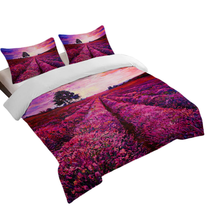 Stunning Art Purplish Sky above Lavender Field Bed Covers