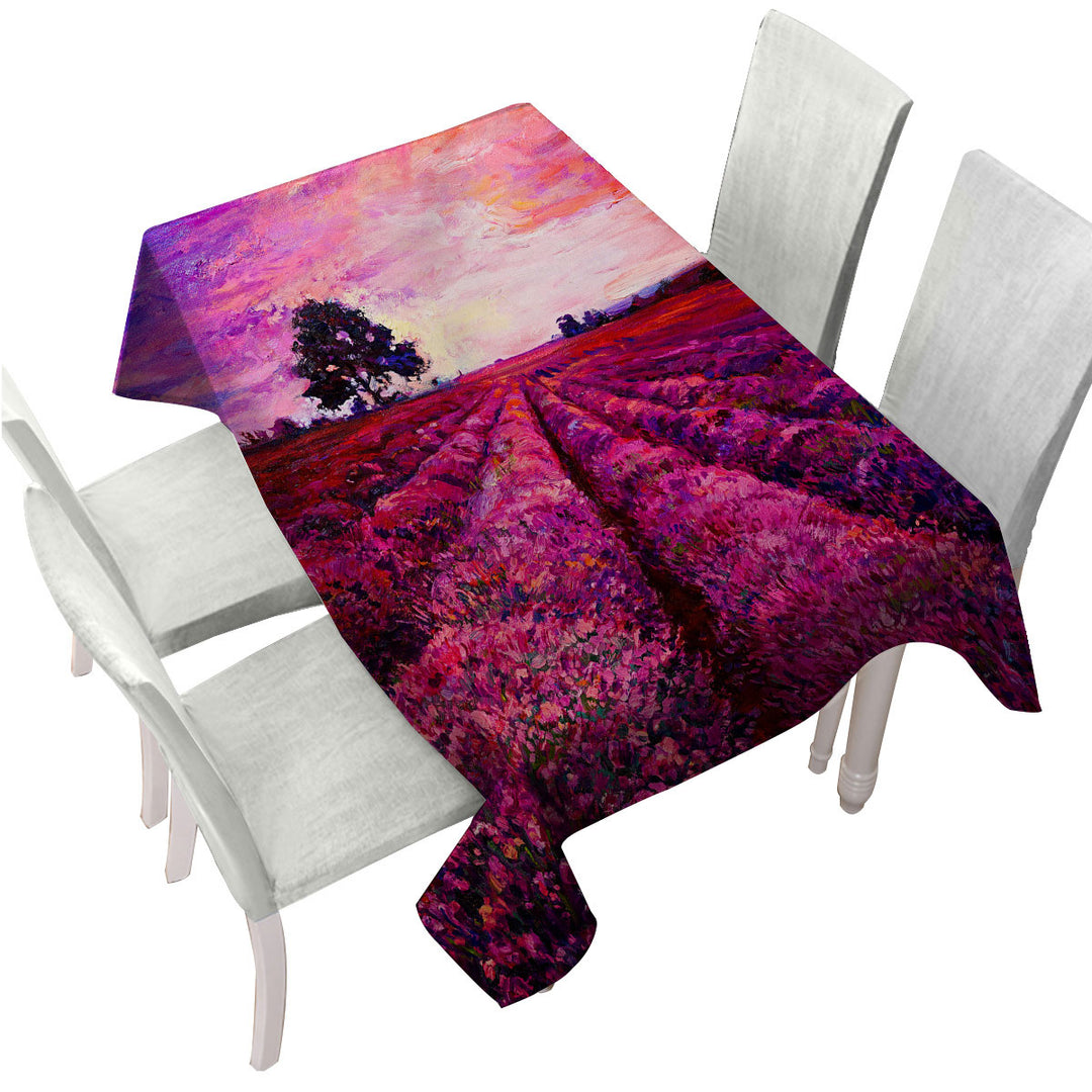Stunning Art Purplish Sky above Lavender Field Tablecloth