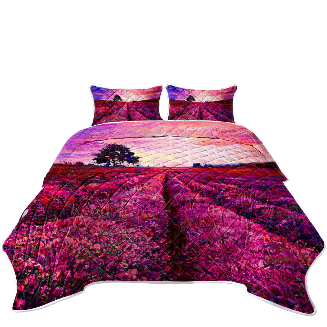 Stunning Art Purplish Sky above Lavender Field Twin Quilt