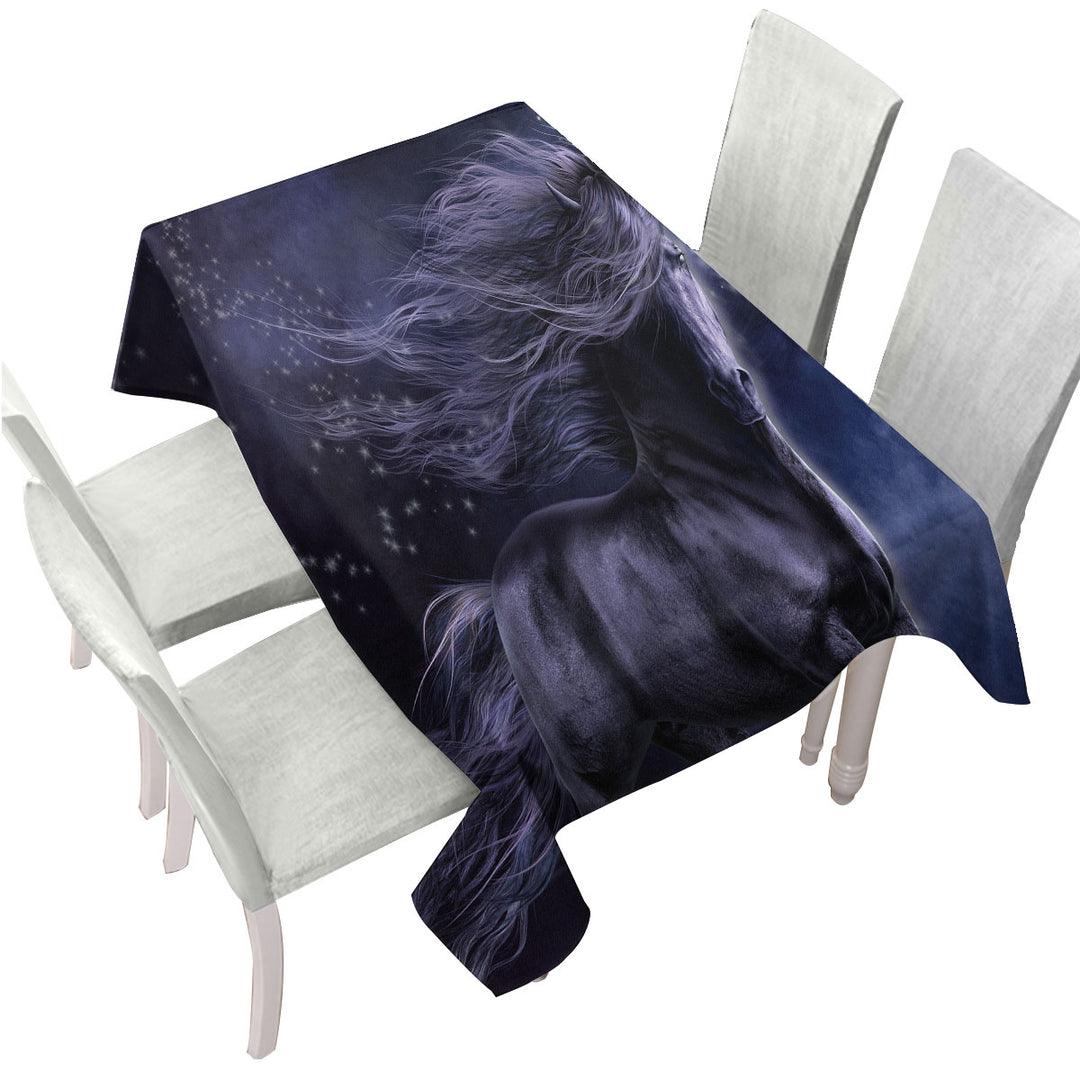 Stunning Black Horse the Black Thunder Horses Art Tablecloth