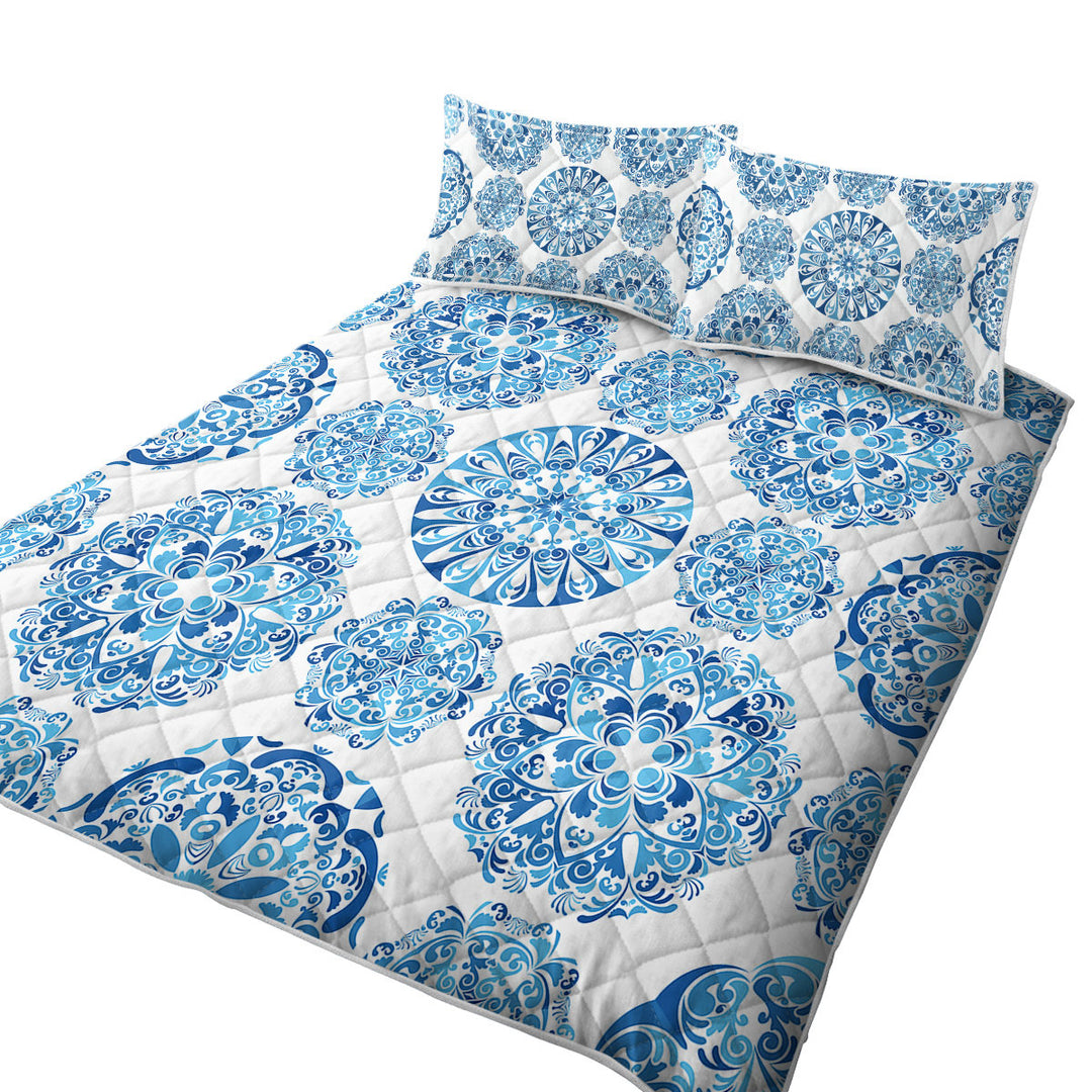 Stunning Blue Turquoise Moroccan Mandalas Twin Quilt