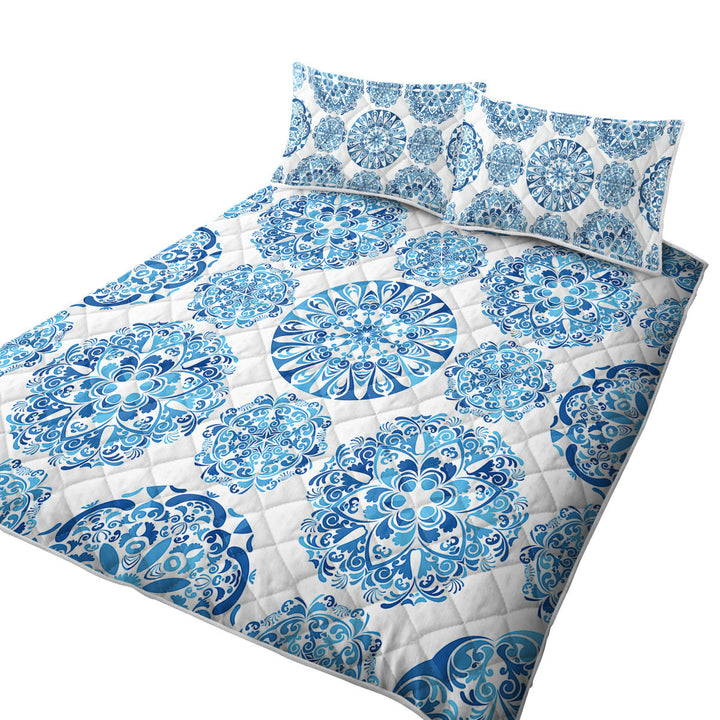 Stunning Blue Turquoise Moroccan Mandalas Twin Quilt