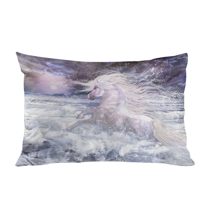 Stunning White Horse Running in the Ocean Pillowcase