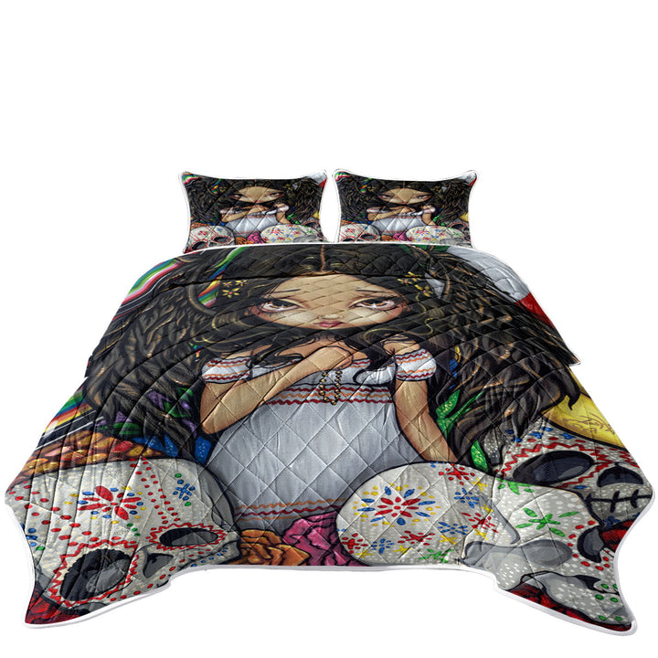 Sugar Skulls and Angel De Los Muertos California King Quilt Sets