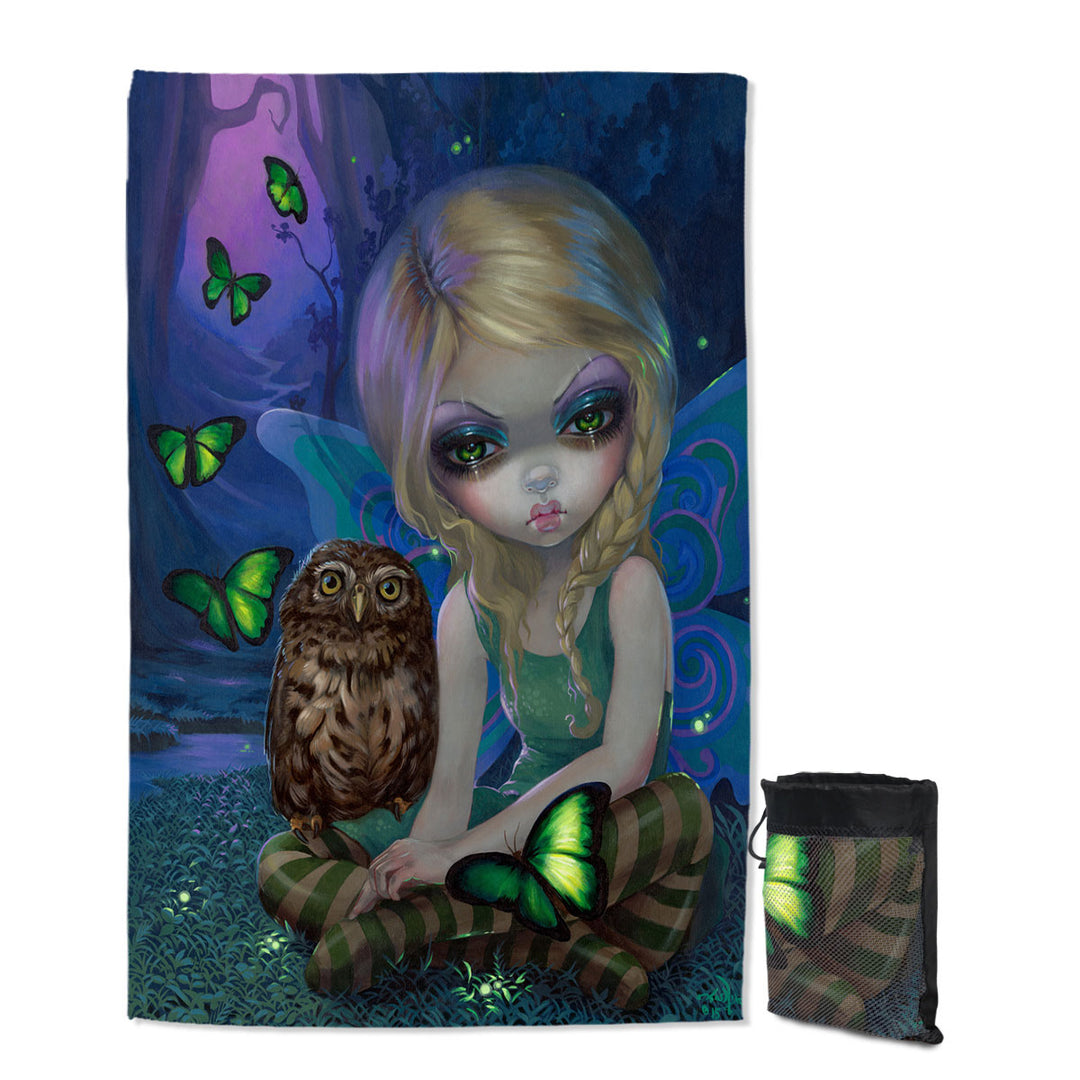 Summer Fairy with Her Owl Beach Towels