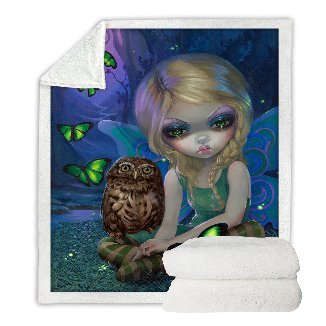 Summer Fairy with Her Owl Sofa Blankets